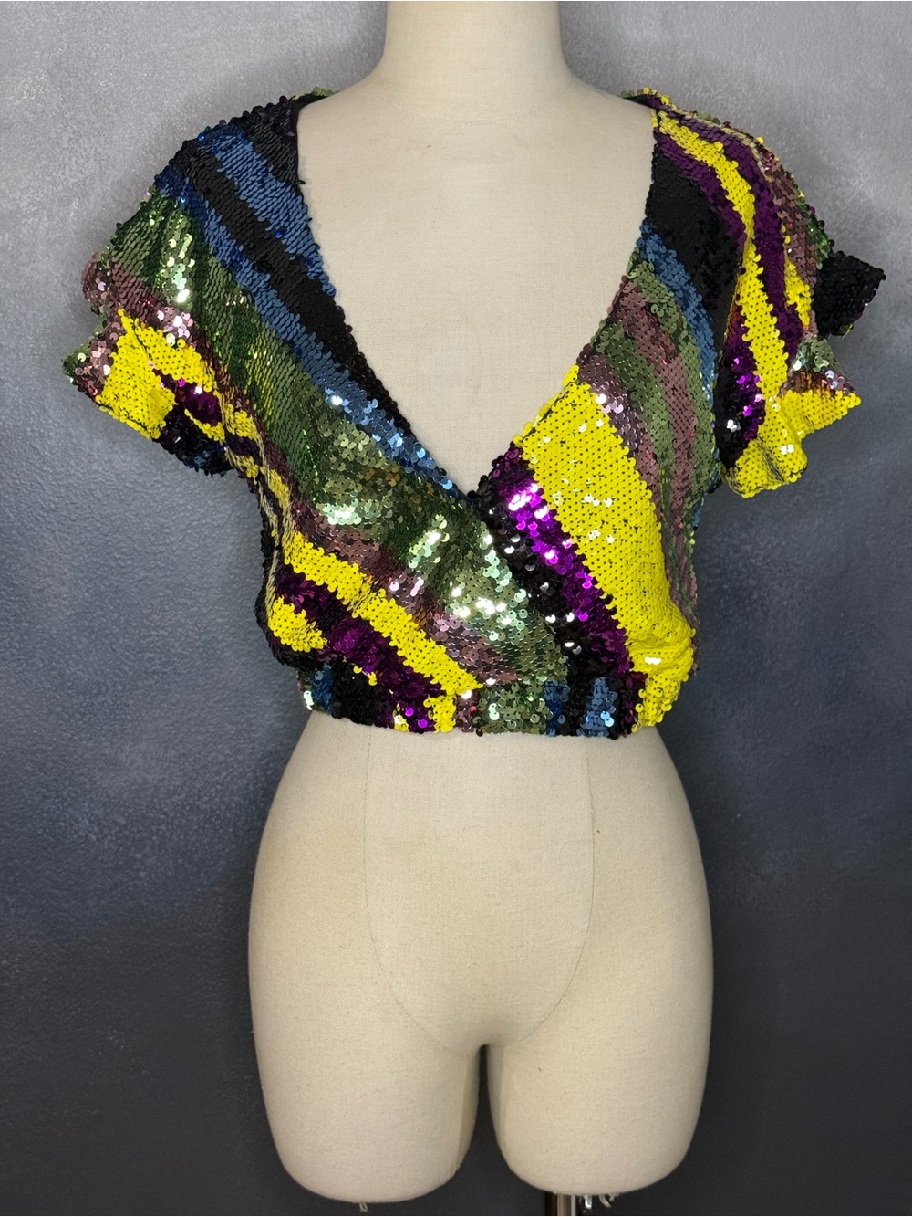 NWT Rdalamal for Anthropologie Sequin Cropped Wrap Top XS Petite